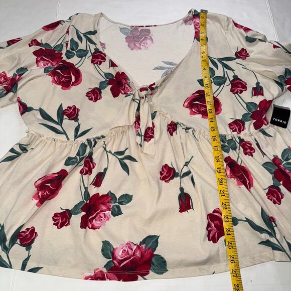 Torrid Womens 3X Top Heritage Jersey Tie-Front Babydoll Floral Casual Bohemian - Picture 6 of 10